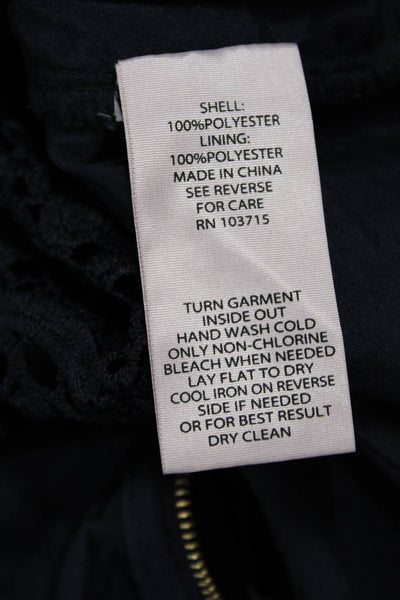 Nanette Lepore Womens Sleeveless Floral Crew Neck Zip Blouse Black Size S