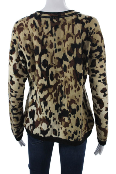 Escada Womens Beige Leopard Cashmere Wool Cardigan Button Long Sleeve Size 40
