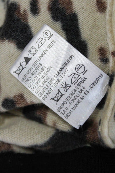 Escada Womens Beige Leopard Cashmere Wool Cardigan Button Long Sleeve Size 40