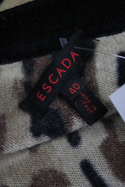 Escada Womens Beige Leopard Cashmere Wool Cardigan Button Long Sleeve Size 40