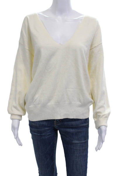 MNG Women V-Neck Pullover Sweater Beige Long Sleeve Size M