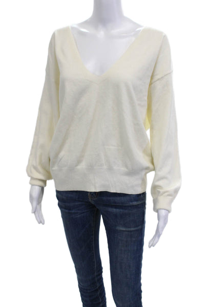 MNG Women V-Neck Pullover Sweater Beige Long Sleeve Size M