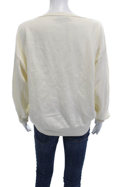 MNG Women V-Neck Pullover Sweater Beige Long Sleeve Size M