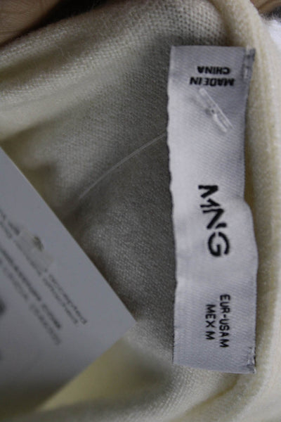 MNG Women V-Neck Pullover Sweater Beige Long Sleeve Size M