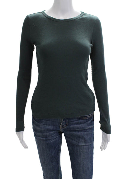 Velvet Womens Basic T-Shirt Green 100% Cotton Crew Neck Long Sleeve Size S