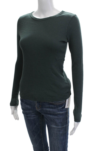 Velvet Womens Basic T-Shirt Green 100% Cotton Crew Neck Long Sleeve Size S