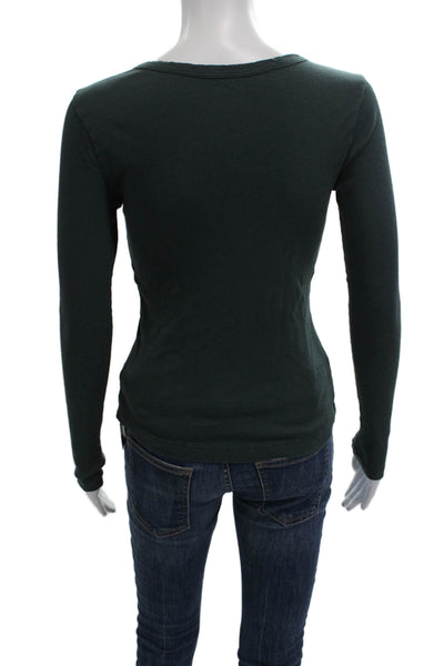 Velvet Womens Basic T-Shirt Green 100% Cotton Crew Neck Long Sleeve Size S