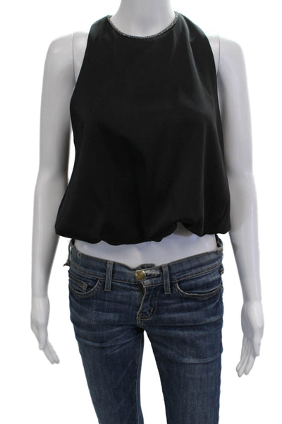 Zara Women High Neck Cropped Tank Black Viscose Elastane Size M