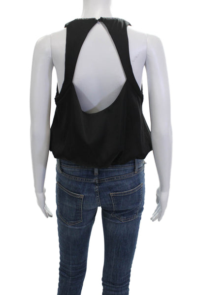 Zara Women High Neck Cropped Tank Black Viscose Elastane Size M