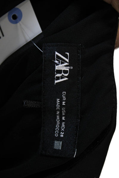 Zara Women High Neck Cropped Tank Black Viscose Elastane Size M