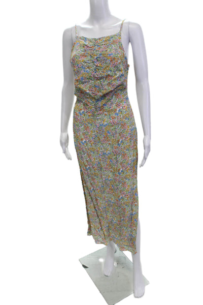 Zara Women Green Floral Slip Dress Long Sleeveless Zip Polyester Blend Size S