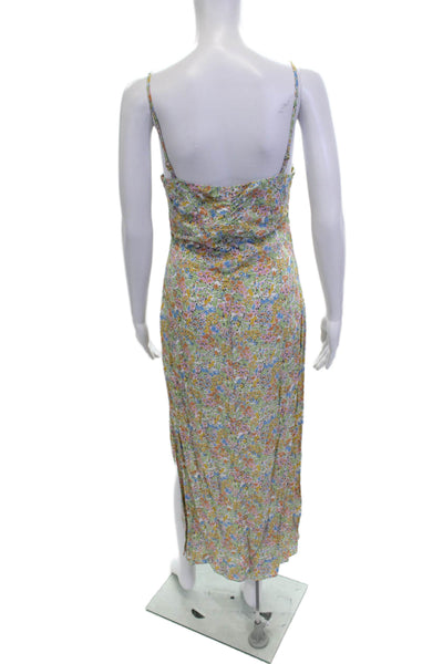 Zara Women Green Floral Slip Dress Long Sleeveless Zip Polyester Blend Size S