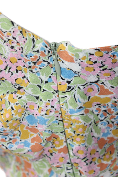 Zara Women Green Floral Slip Dress Long Sleeveless Zip Polyester Blend Size S