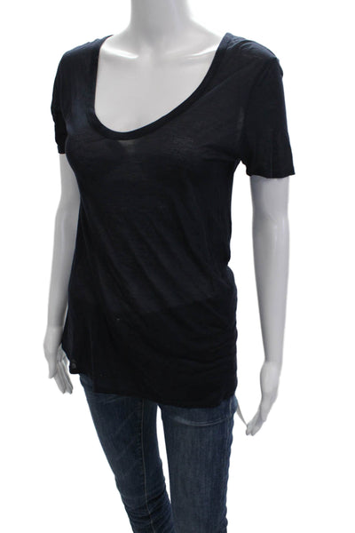 The Row Womens Basic T-Shirt Dark Blue Cotton Spandex Short Sleeve Size S