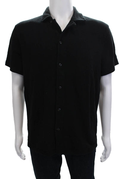 J Crew Mens Button Down Short Sleeves Shirt Black Cotton Size Medium