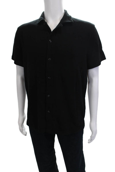 J Crew Mens Button Down Short Sleeves Shirt Black Cotton Size Medium