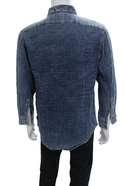 John Varvatos Star USA Mens Cotton Checked Collar Button-Down Dark Blue Size M