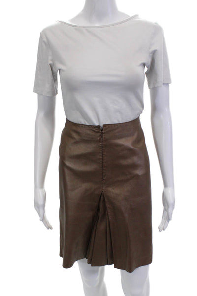 Express Womens A-Line Leather Skirt Brown Knee Length Solid Size 10