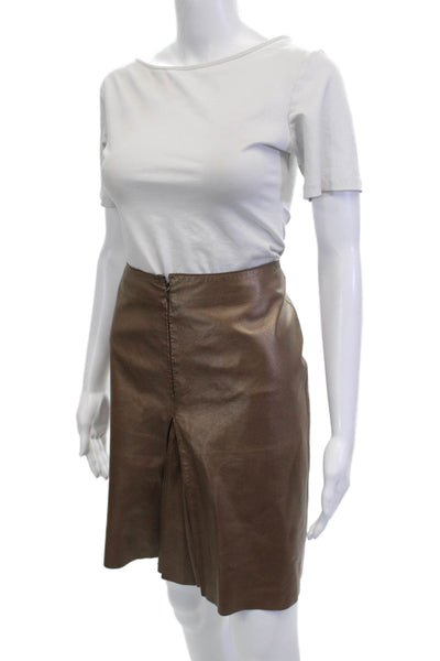 Express Womens A-Line Leather Skirt Brown Knee Length Solid Size 10