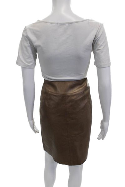 Express Womens A-Line Leather Skirt Brown Knee Length Solid Size 10