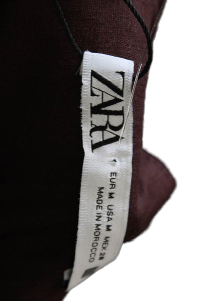 Zara Women Bodycon Mini Dress Brown Linen V Neck Sleeveless Zip Size M