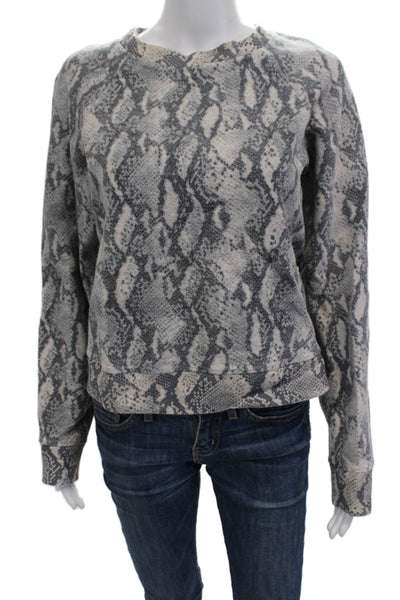 Paige Womens Gray Snake Print Pullover Sweatshirt Crew Neck Long Sleeve Size M