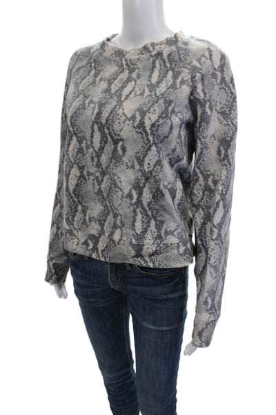 Paige Womens Gray Snake Print Pullover Sweatshirt Crew Neck Long Sleeve Size M