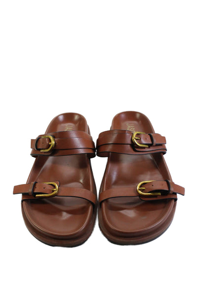 Jason Wu Womens Double Buckled Strap Detail Slides Brown Size 7