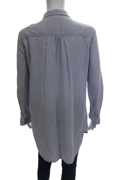 Beach Lunch Lounge Women Tunic Button-Up Light Blue Long Sleeve Cotton Size M