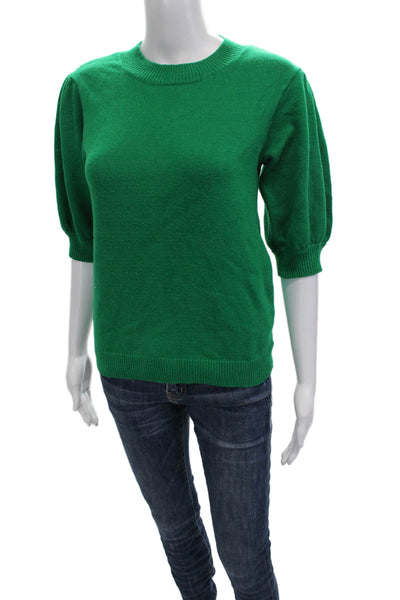 Moth Women Pullover Sweater Green Crew Neck 3/4 Sleeve Size M
