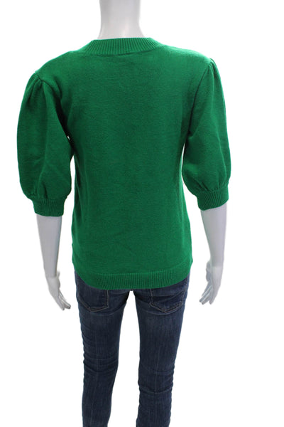 Moth Women Pullover Sweater Green Crew Neck 3/4 Sleeve Size M