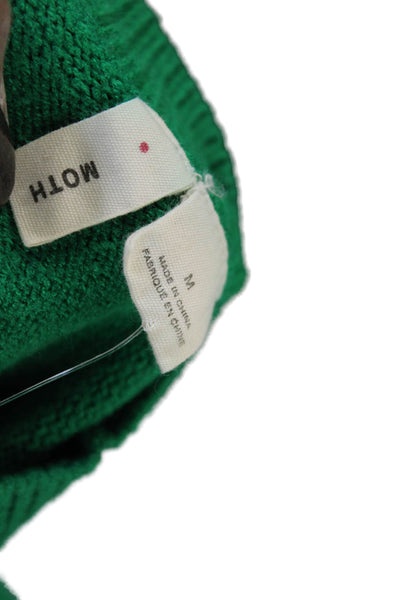 Moth Women Pullover Sweater Green Crew Neck 3/4 Sleeve Size M