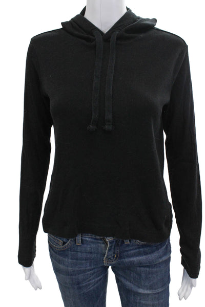 ATM Womens Pullover Hoodie Black Drawstring Long Sleeve Cotton Size XS