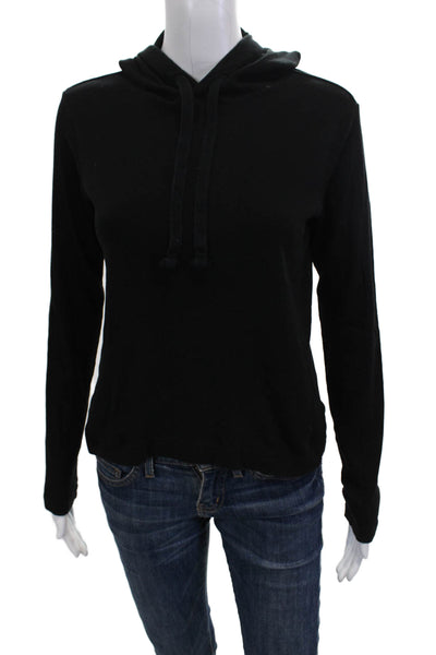 ATM Womens Pullover Hoodie Black Drawstring Long Sleeve Cotton Size XS