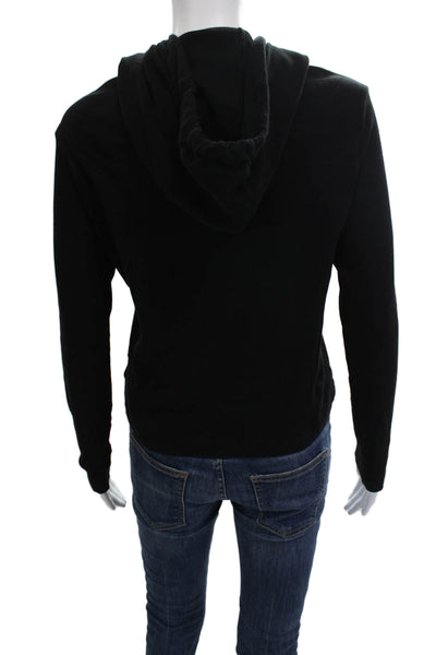 ATM Womens Pullover Hoodie Black Drawstring Long Sleeve Cotton Size XS
