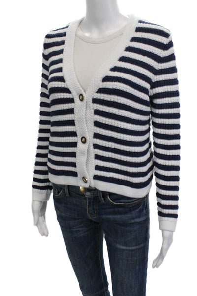 J Crew Women Dark Blue Striped V Neck Cardigan Long Sleeve Nautical Size S