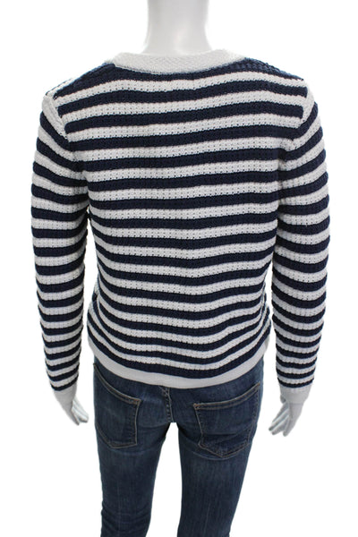 J Crew Women Dark Blue Striped V Neck Cardigan Long Sleeve Nautical Size S