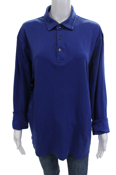 Brooks Brothers Mens Point Collar Supima Cotton Polo Blue Long Sleeve Size XL