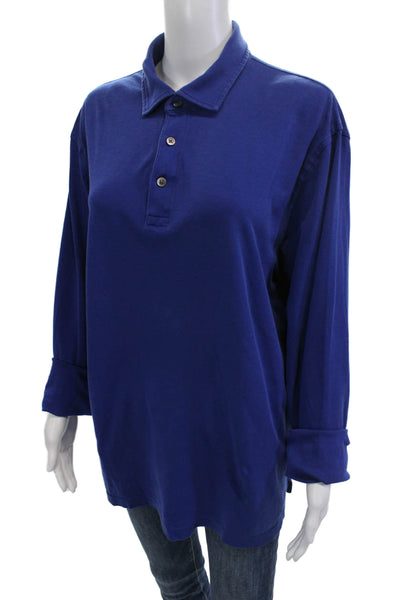 Brooks Brothers Mens Point Collar Supima Cotton Polo Blue Long Sleeve Size XL