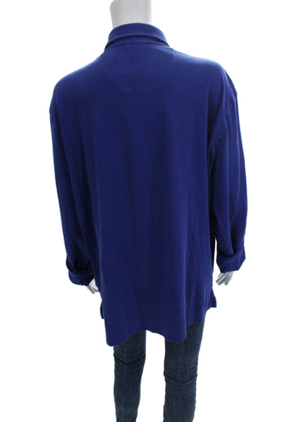 Brooks Brothers Mens Point Collar Supima Cotton Polo Blue Long Sleeve Size XL