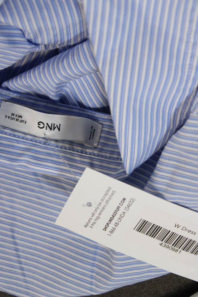 MNG Womens Mini Shirt Dress Light Blue Striped Short Sleeve Cotton Size 6