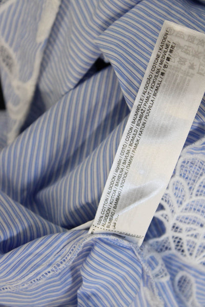 MNG Womens Mini Shirt Dress Light Blue Striped Short Sleeve Cotton Size 6