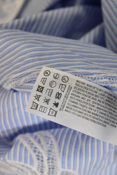 MNG Womens Mini Shirt Dress Light Blue Striped Short Sleeve Cotton Size 6