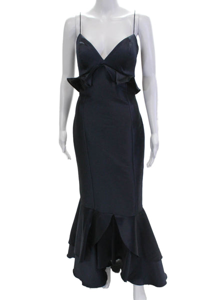 Sachin & Babi Women Mermaid Dress Dark Blue V-Neck Sleeveless Cotton Zip Size 8
