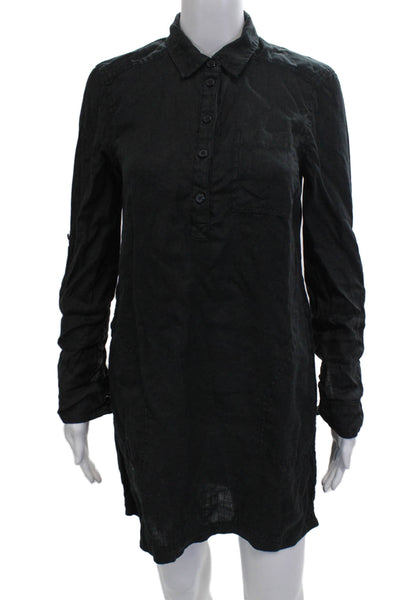 Michael Stars Women Shirt Dress Black Linen Long Sleeve Collared Button Size XS