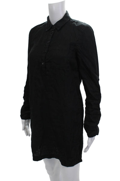 Michael Stars Women Shirt Dress Black Linen Long Sleeve Collared Button Size XS