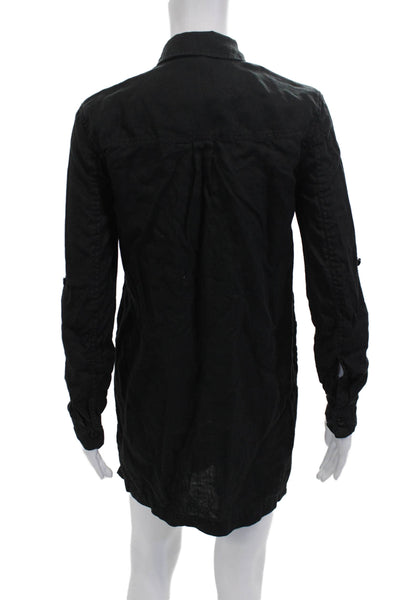 Michael Stars Women Shirt Dress Black Linen Long Sleeve Collared Button Size XS