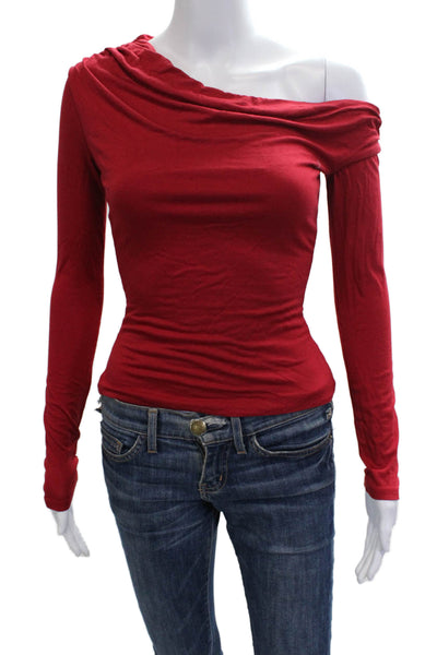 AFRM Womens Red Button Long Sleeve Top Rayon Spandex Petite Size XS