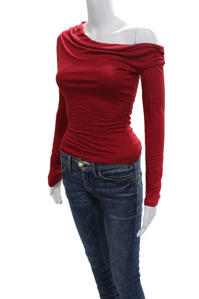 AFRM Womens Red Button Long Sleeve Top Rayon Spandex Petite Size XS