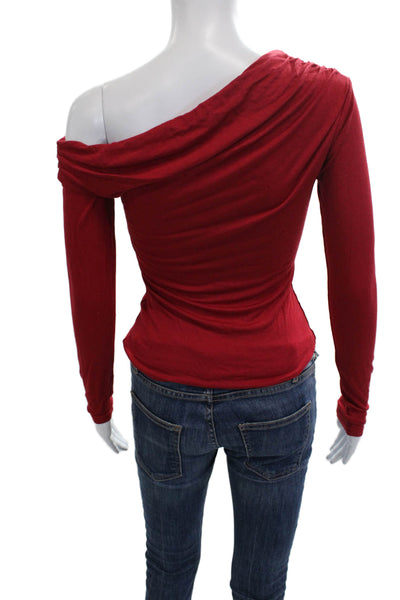 AFRM Womens Red Button Long Sleeve Top Rayon Spandex Petite Size XS